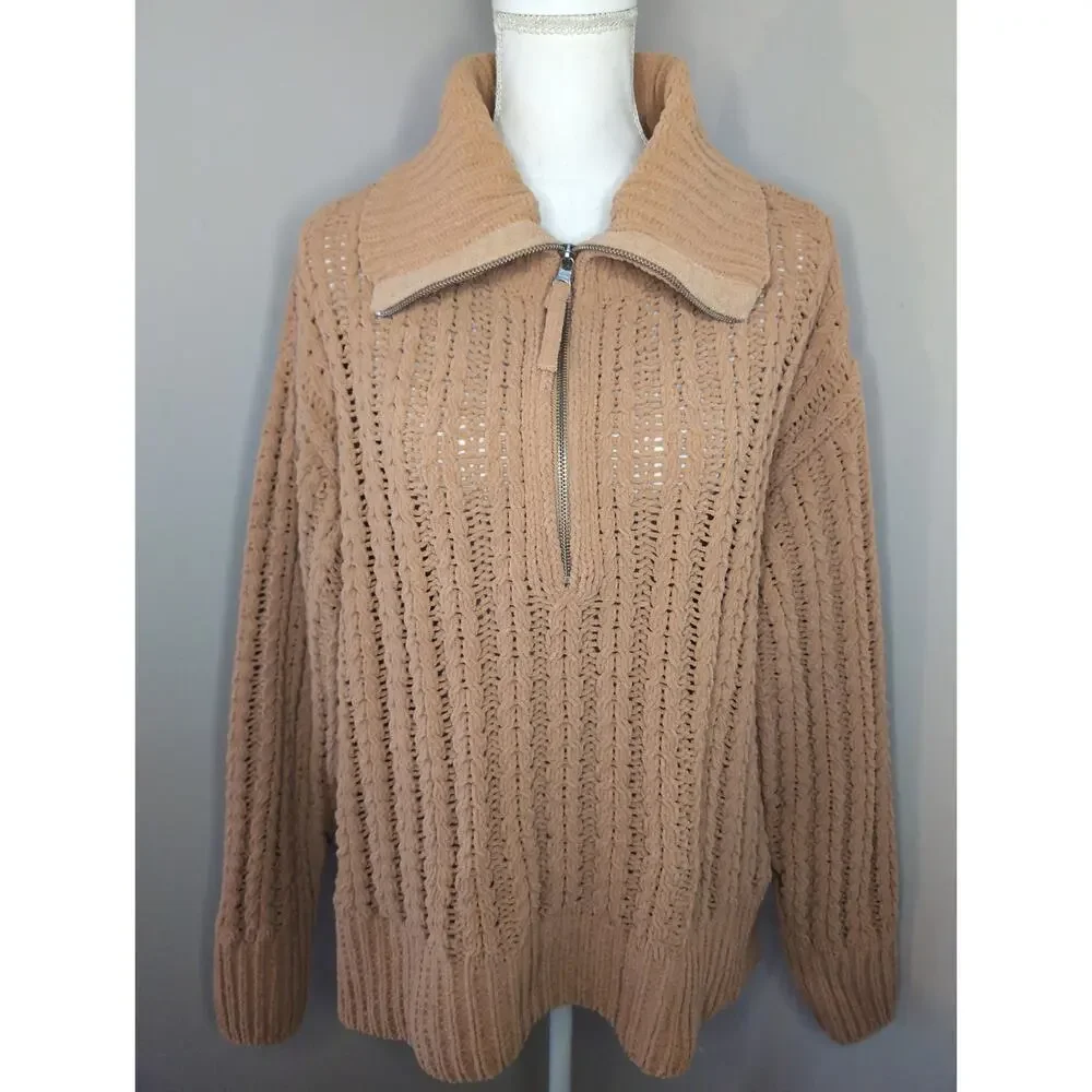 Aerie Quarter Zip Sweater Large Chunky Knit Cozy Oversized